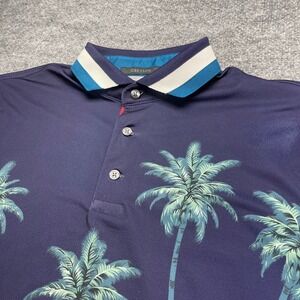 Greyson Mens Palm Tree Heron Sunset Ombre Golf Polo Shirt Blue Red Size Medium